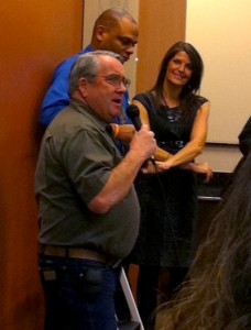 Mayor Barney speaks to attendees of the QC Inc. Grand Opening