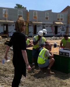 Associate Ann Harts leads a Carpenter's Union member focus group on the work site as a part of the workforce project that FCG is doing for Wayne County EDGE in the Detroit area.