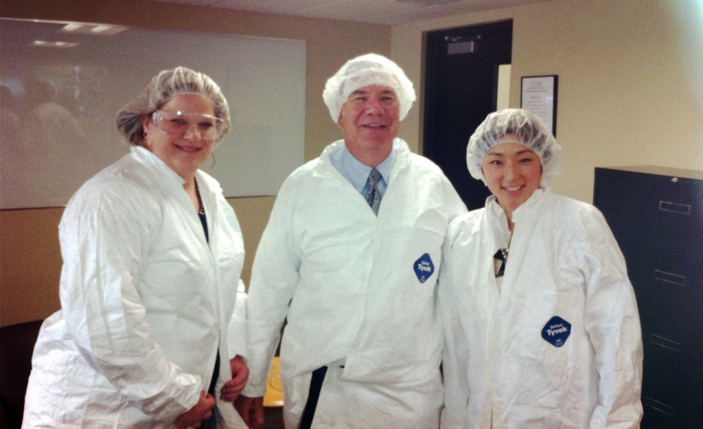 Deane and his friends from Grand Rapids The Right Place, Therese and Meagan got "dressed up" for the Amway plant tour!