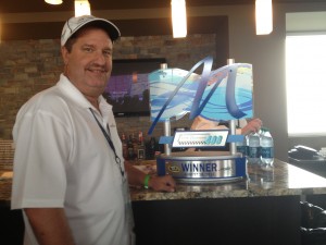Russ with the winning trophy of the Pure Michigan 400.
